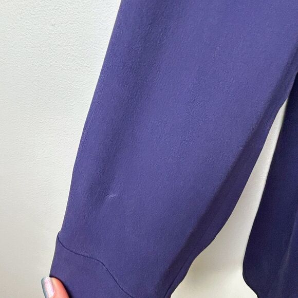 Eileen Fisher Georgette Piped Blouse 100% Silk Crepe Button Down Top Navy Blue M - Picture 11 of 13